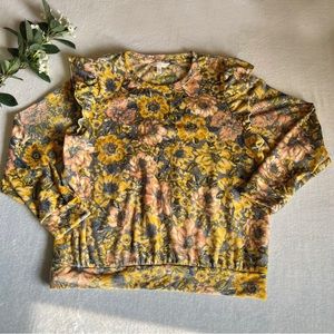 LC LAUREN CONRAD Sz XL Women’s Sweater Floral Print Long Sleeve Ruffles Design